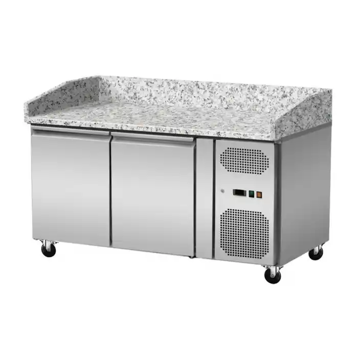 Highlight Pizza Kühltisch, Granit rosa-grau, 2 Türen, 151 x 80