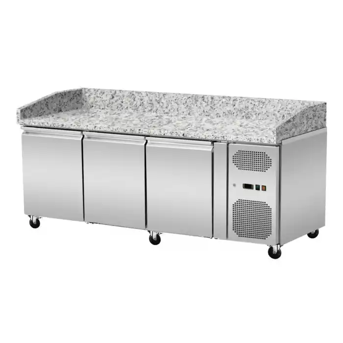 Billig Pizza Kühltisch, Granit rosa-grau, 3 Türen, 203 x 80