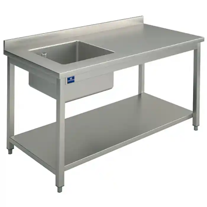 Arbeitstisch mit Becken links mit Zwischenboden mit Aufkantung 1400x700 mm Markenprodukt