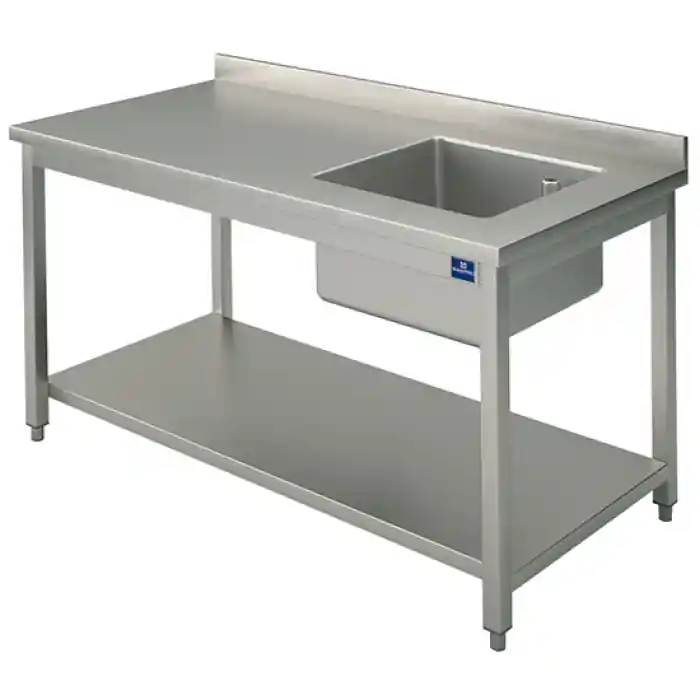 Arbeitstisch mit Becken rechts mit Zwischenboden mit Aufkantung 1000x700 mm Echt