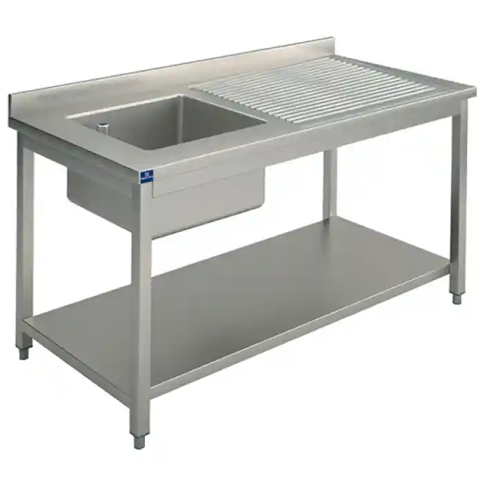 Neue Kollektion Spültisch 1 Becken Tropftasse rechts auf Beinen mit Zwischenboden 1400x700 mm