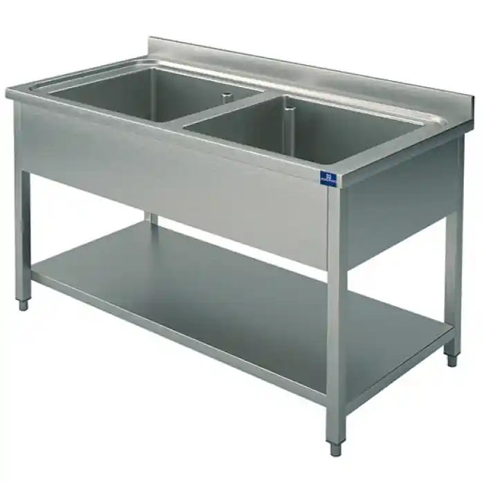 Versand Am Gleichen Tag Spültisch 2 Becken auf Beinen mit Zwischenboden 1000x600 mm