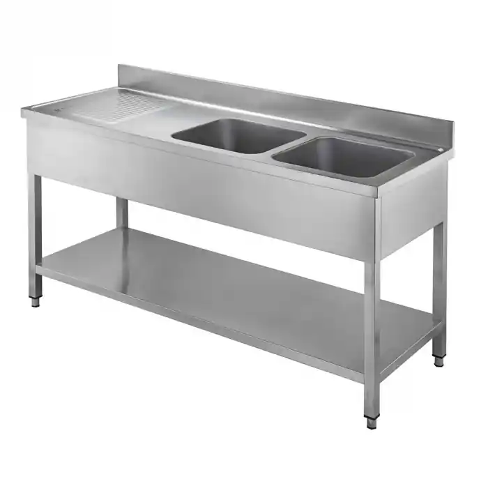 Kracherpreis TOPLINE Spültisch 600 / 2 Becken rechts + Abtropffläche B 1400