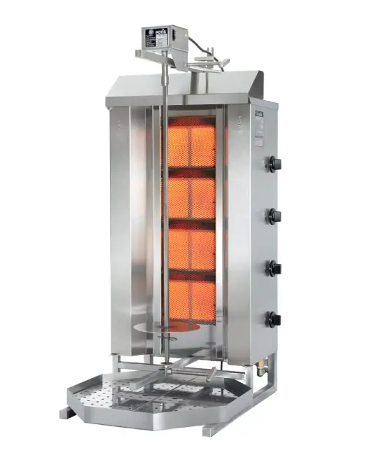 Potis GD4 Gas Dönergrill, 4 Doppelbrenner Gyrosgrill, 14kW, 70kg Kapazität, Motor oben, Edelstahl Gastro Direktkauf