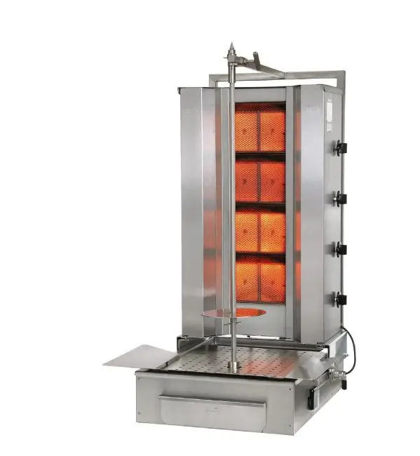 Potis F GD4 Gas Dönergrill, 4 Doppelbrenner Gyrosgrill, Motor unten, 70kg Kapazität, 14kW, Edelstahl Gastro Schneller Versand