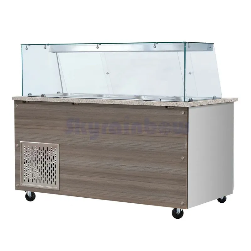 Salattheke, SNACK-Line, Kalte Theke, 6x GN1/1, Granit rosa-grau, 223x82x85.5 Glasaufbau Klarglas ohne Zwischenablage, H=396mm Solange Der Vorrat Reicht