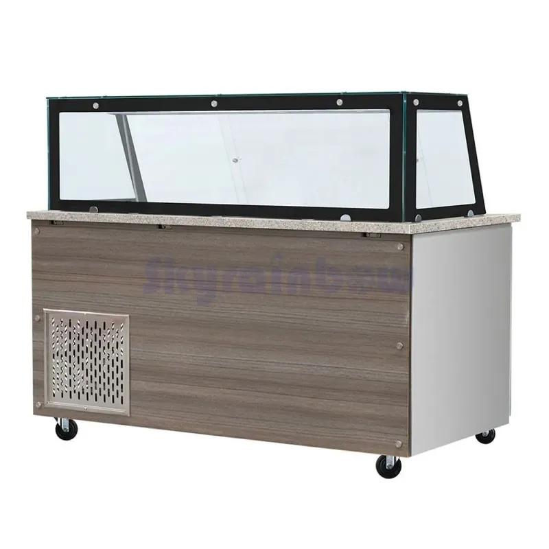 Direktkauf Salattheke, SNACK-Line, Kalte Theke, 6x GN1/1, Granit Star Galaxy schwarz, 223x82x85.5 Glasaufbau Klarglas schwarzer Rand, ohne Zwischenablage H=396mm