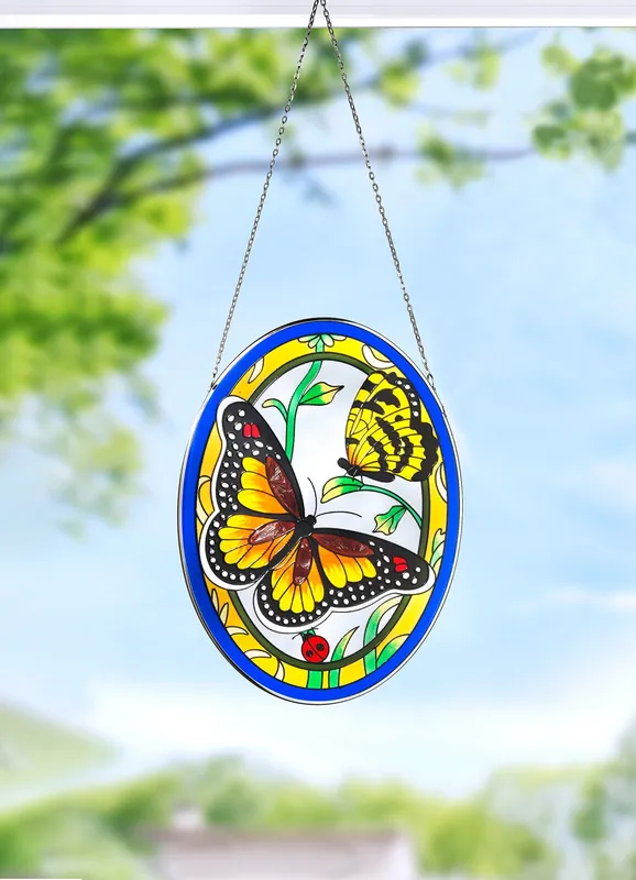 Preiswert Glasbild mit Metallrahmen und Metallkette