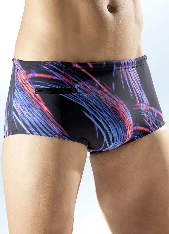 Preis Gesenkt Badehose in höherer Slipform mit buntem Druckdessin allover