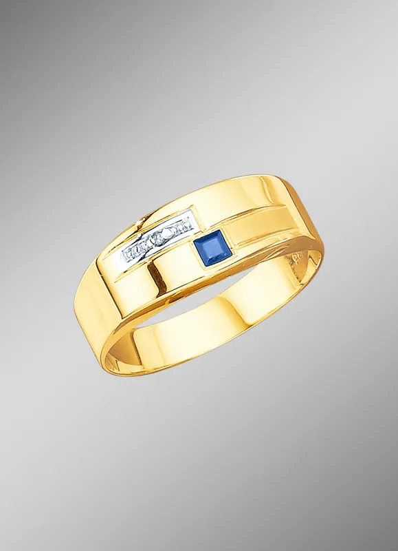 Top-Seller Herrenring in Bicolor mit Diamant und echt blauem Safir