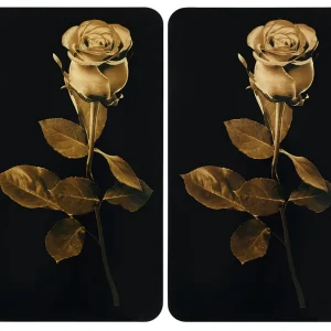 Ausverkauf Herdabdeckplatten mit Goldene Rosen-Motiv, 2er-Set