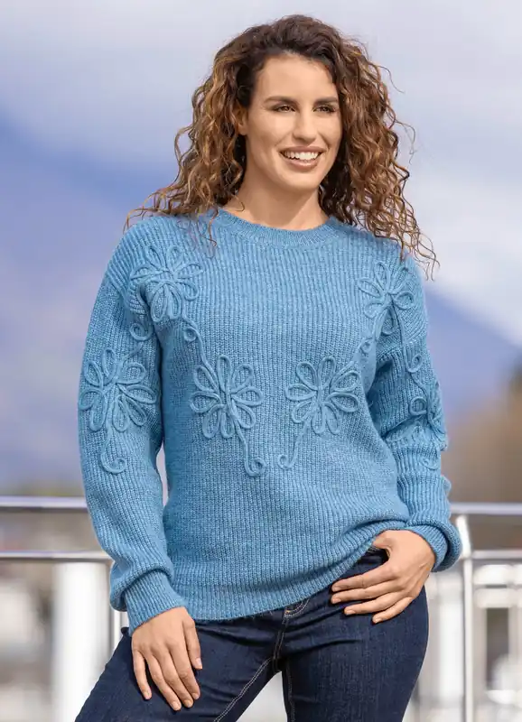 Sofort Bestellen Pullover mit floraler Strickbandzier