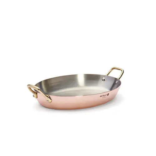 Ovale Kupfer-Pfanne mit 2 Messinggriffen 32 x 23 cm INOCUIVRE - (nicht induktionsgeeignet) Preisknaller
