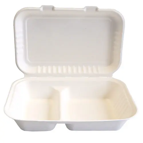 Aktuell Bio-Lunchbox DOUBLE Zuckerrohr weiß mit Deckel 100% kompostierbar L 245 mm B 160 mm H 85 mm 2 Fächer