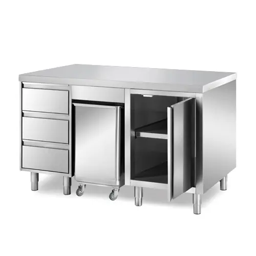 Rabatt Schranktisch 1500 mm x 700 mm H 870 mm mit Zutatenbehälter mit 3 Schubladen mit 1 Flügeltür