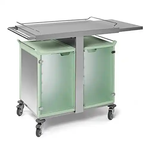 Frühstückswagen 2 x 6 GN1/1 • Edelstahl-Verkleidung • Türen transparent • Schiebebord Saisonangebot