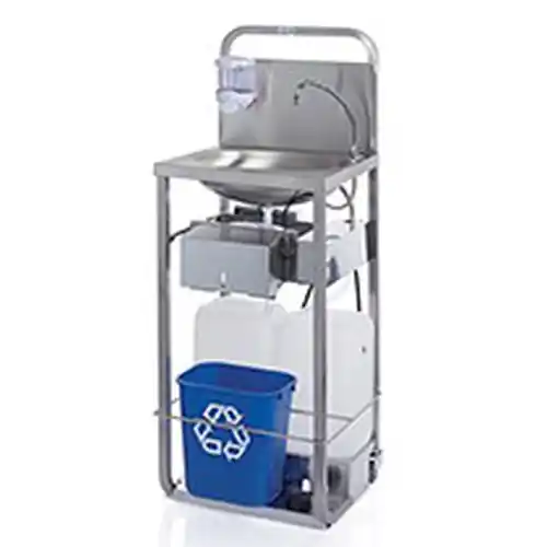 Fahrbares Handwaschbecken mobiles Standgerät • elektrisch • elektrische Pumpe mit Fußpedal Kaltwasser 483 mm x 422 mm H 1243 mm Markenprodukt