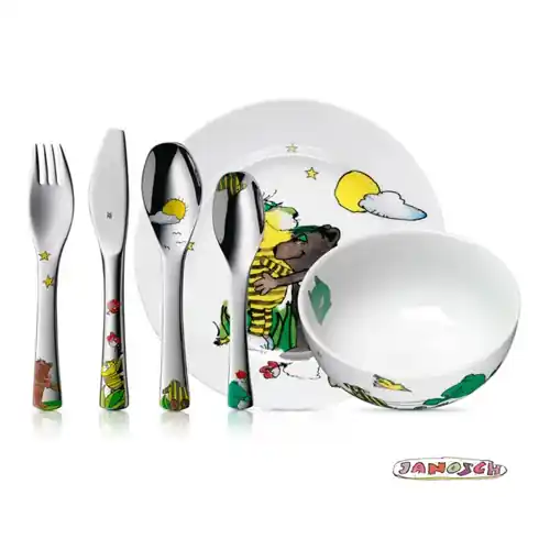 Kinder-Ess-Set JANOSCH 4-teiliges Besteck-Set Teller Schale Highlight
