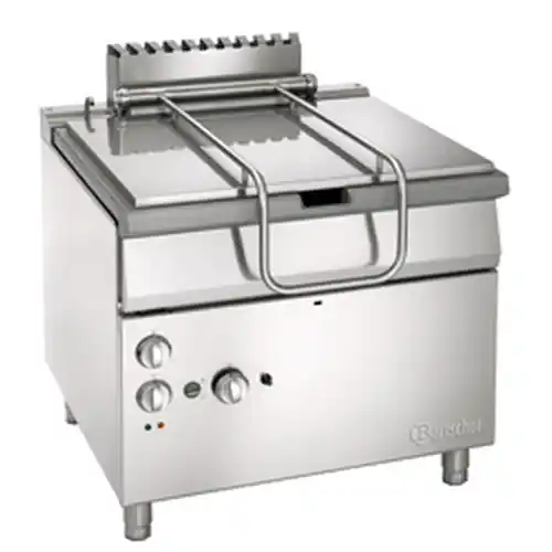 Gas-Kippbratpfanne aus Serie "900 Master", Kalt- oder Warmwassereinlaufventil 1/2", elektromotorische Kippung, Inhalt 85 l, Maße gesamt 900x900 x H850-900 mm Garantierte Lieferung