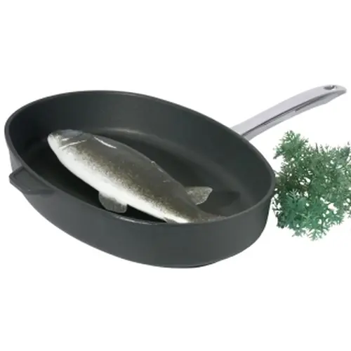 Fischpfanne • Aluguss 380 mm x 260 mm H 60 mm Edelstahlstiel • induktionsgeeignet Nur Heute