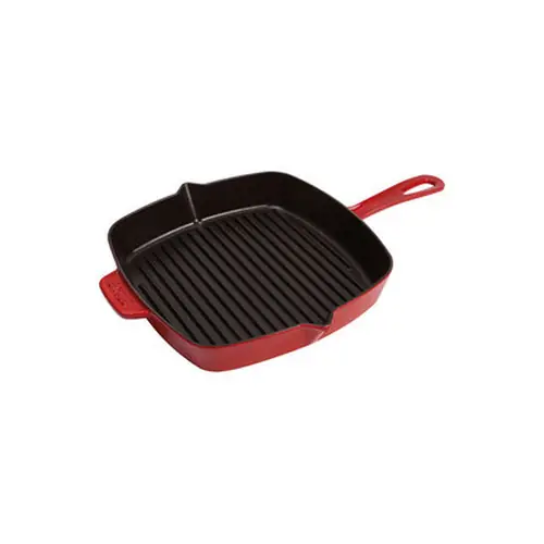 Amerikanische Grillpfanne • Gusseisen rot 300 mm x 300 mm Stielgriff Sonderaktion