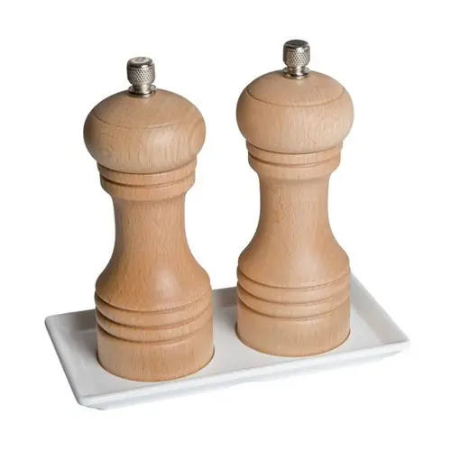 Salzmühle Pfeffermühle mit mit Tablett Holz hell Super-Preis