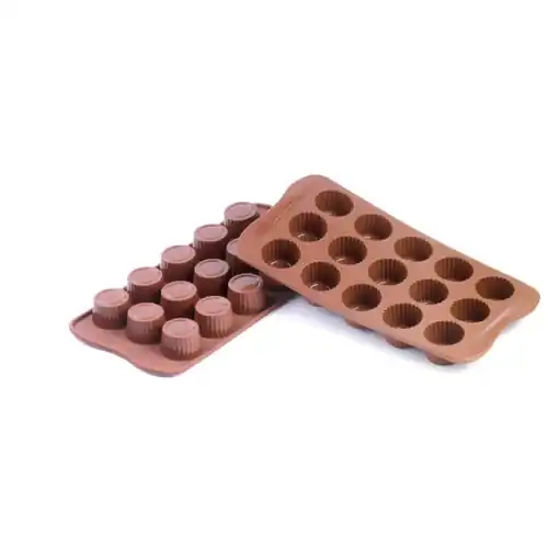 Echt Schokoladen-Form • rund • Praline 15 Mulden Muldenmaß Ø 30 x 18 mm L 210 mm B 105 mm