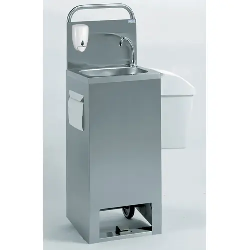 Jetzt Bestellen Handwaschbecken mobiles Standgerät • Batteriebetrieb • Fußpumpe 415 mm x 345 mm H 1200 mm