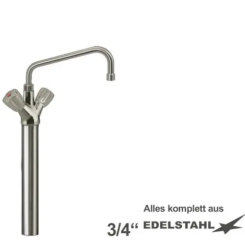 Markenware Säulenbatterie claro 3/4" Edelstahl Zweigriffmischer Ausladung 250 mm