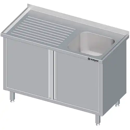 Top-Seller Spülschrank mit Flügeltüren 1000x600x850 mm, mit einem Becken rechts, mit Aufkantung, verschweißt