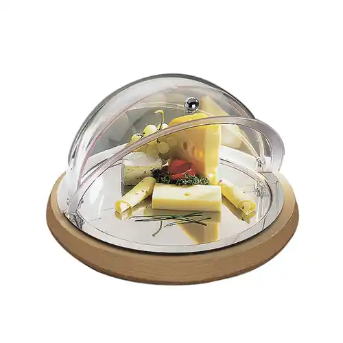 Nur Heute Kühlbox TOP FRESH SET Basis Tablett Akku Haube Edelstahl Holz kühlbar mit Haube Griff vergoldet Ø 430 mm