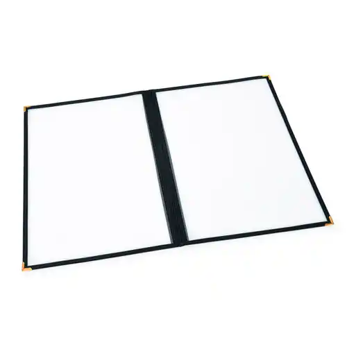 Speisekartenmappe 2 Blätter (4 Seiten) DIN A4 schwarz transparent Preisreduziert