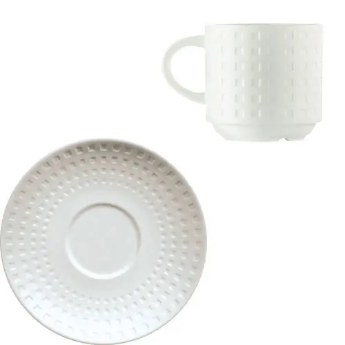 Begrenztes Angebot Obertasse SATINIQUE mit Henkel 100 ml Porzellan cremeweiß mit Relief mit Untertasse
