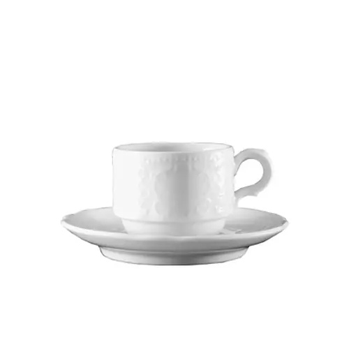 Direkt Vom Hersteller Mokkauntertasse 90 ml mit Untertasse SALZBURG geschwungene Linien Porzellan weiß mit Relief