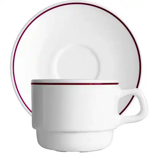 Garantierte Lieferung Obertasse RESTAURANT BORDEAUX 190 ml Hartglas schmaler Farbrand mit Untertasse H 64 mm
