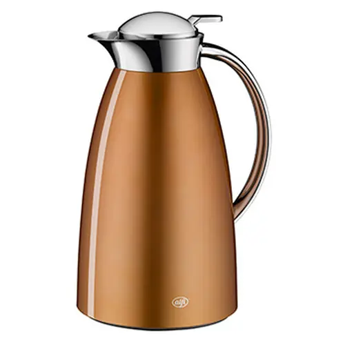Isolierkanne Gusto, 1,0 ltr. ca. 8 Tassen, Metall lackiert, alfiDur-Vakuum-Hartglaseinsatz, Drehverschluss mit Einhandbedienung, liquid copper Zertifiziert