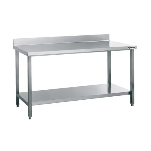 Arbeitstisch, CNS 18/10, Skotch Brite Schliff, mit Aufkantung 100 mm, mit Zwischenboden, 1000 x 700 x H 850 mm Garantierte Lieferung