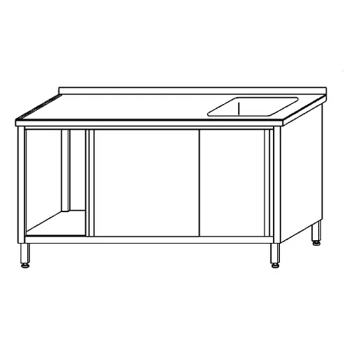 Rabatt Spültisch KST-103 mit Abtropffläche links glatt 1 Becken 400 x 400 x 250 mm mit Grundboden mit Schiebetüren L 1000 mm B 600 mm