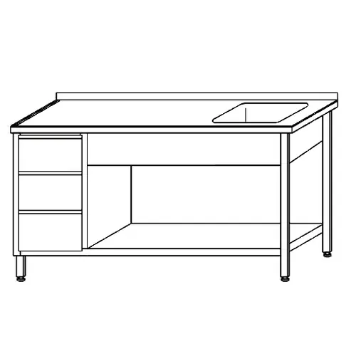 Spültisch KST-105 mit Abtropffläche links glatt 1 Becken 400 x 400 x 250 mm mit Grundboden L 1000 mm B 600 mm Direktkauf