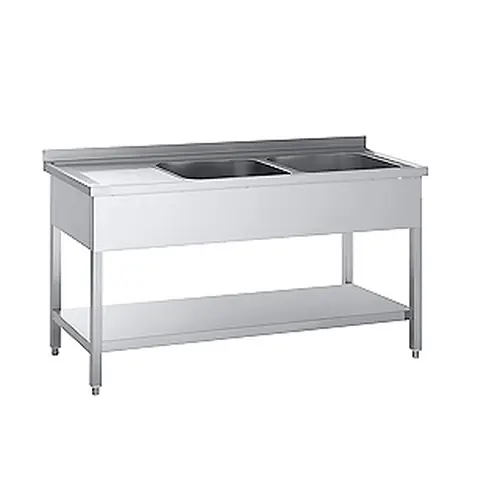 Spültisch STZR 1660 EM ECOLINE mit Abtropffläche links 2 Becken 500 x 400 x 250 mm mit Grundboden L 1600 mm B 600 mm Neu Im Sortiment