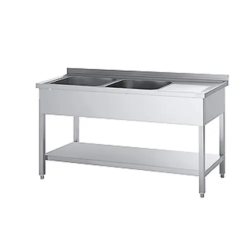 Spültisch STZL 2070 EM ECOLINE mit Abtropffläche rechts 2 Becken 500 x 500 x 250 mm mit Grundboden L 2000 mm B 700 mm Abverkauf