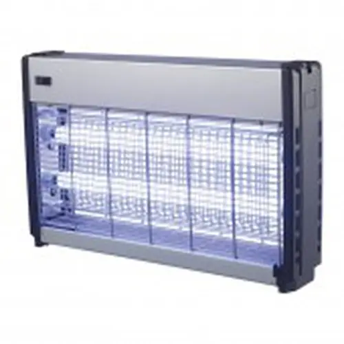 Sonderangebot B-Ware Insektenvernichter, Alu-eloxiert, ABS Seiten, zum Aufstellen oder Aufhängen, 2 x 20 Watt UVA Lampen, Radius ca. 150 qm, Gitterspannung 2000 - 2500 V