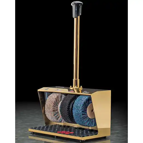 Letzte Chance Schuhputzmaschine Polifix 2 • goldfarben mit Beleuchtung Taster an Haltestange 3 Bürsten Ø 220 mm