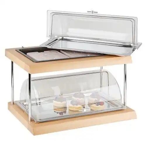 Neu Im Sortiment Buffetvitrine Edelstahl Holz DOPPELDECKER H 360 mm
