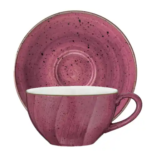 Milchkaffeetasse AURA BLACKBERRY 350 ml mit Untertasse Porzellan Preis Gesenkt