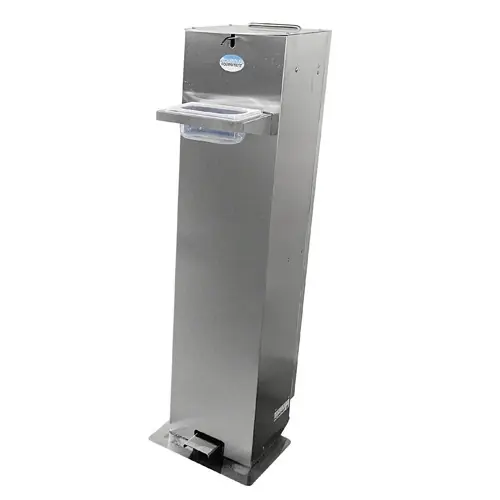 Desinfektionsmittelspender Edelstahl mit Fußpedal passend für 2 x 5-ltr-Kanister Standmodell fahrbar 10 ltr vollmechanisch 285 mm x 295 mm H 1000 mm Letzte Chance