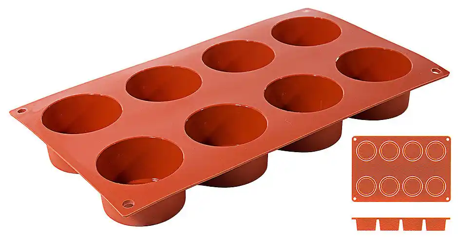 Rabatt Backmatte "Zylinder" Silikon 30 x 17,5 cm - 8 Formen à Ø 6 x 3,5 cm