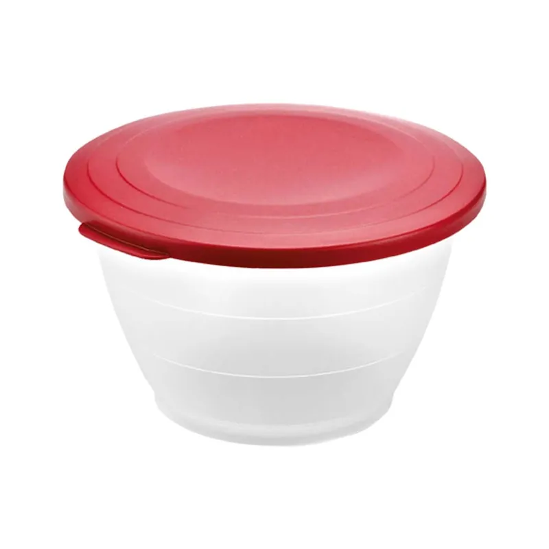 Echt Kunststoffschüssel Ø 18 x 10,6 cm (Inhalt 1,3 l) - Transparent/Deckel Rot