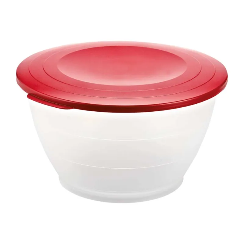 Geprüft Kunststoffschüssel Ø 26,3 x 14,7 cm (Inhalt 4,4 l) - Transparent Deckel Rot